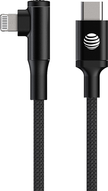 AT&T 6FT USB-C to Lightning Right Angle Cable - Black